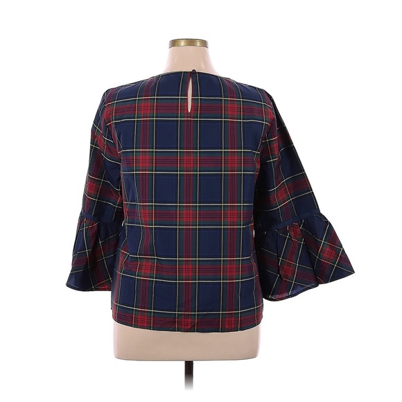 Vineyard Vines Navy Plaid Bell Sleeve Blouse - Picture 3 of 5